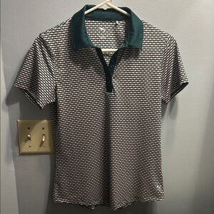 Puma Women’s Polo Shirt - dark green, pink, and white Pattern